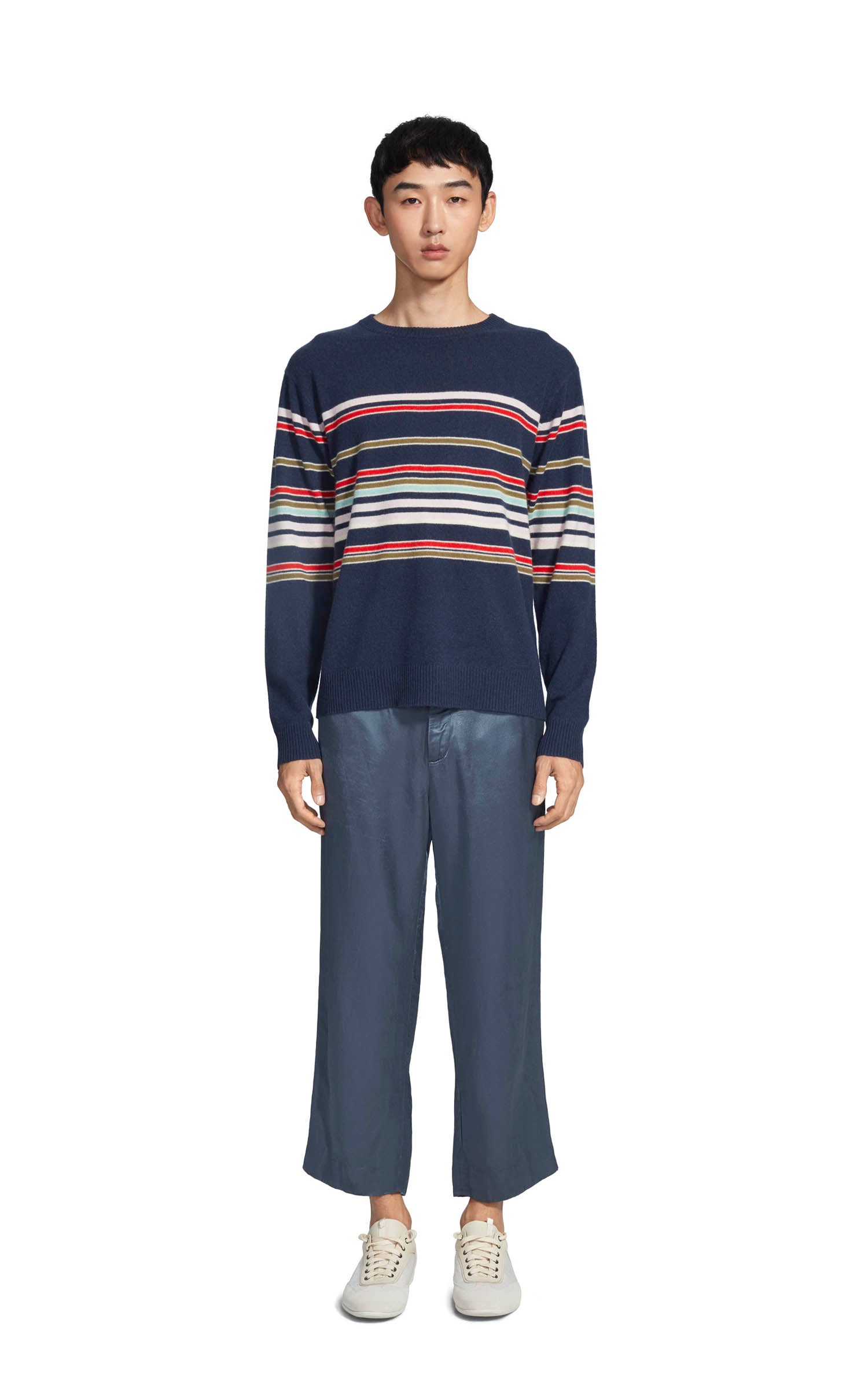 Vin Cashmere Striped Crewneck Sweater