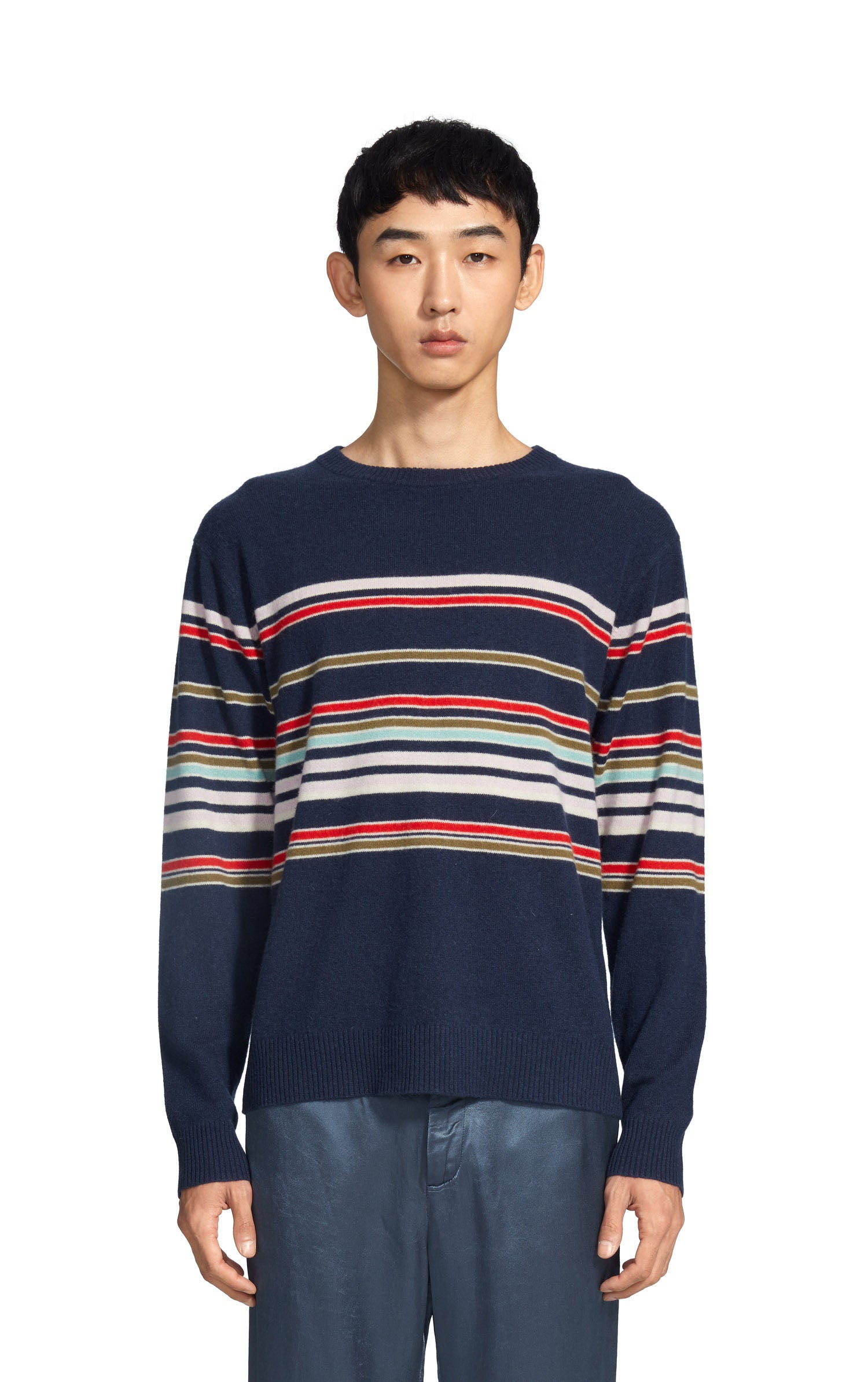 Vin Cashmere Striped Crewneck Sweater